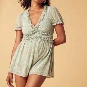 NWT Trixxi Mint Green Floral Romper XL Ruffle Babydoll Cottagecore Fairycore